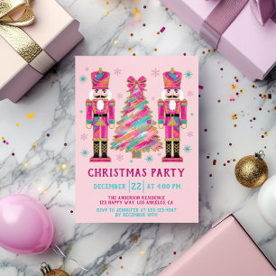 Pink Nutcracker Christmas Party   Glitter Holiday Invitation