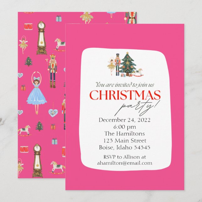 Pink Nutcracker Christmas Party Invitation (Front/Back)