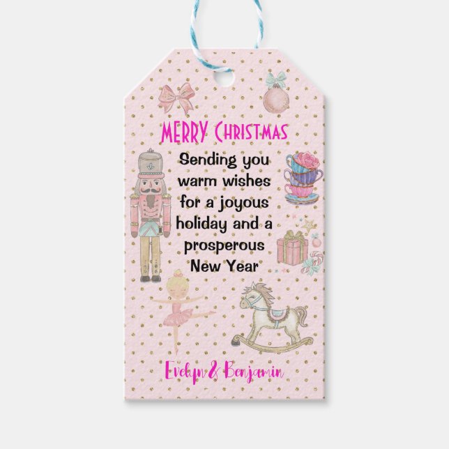 Pink Nutcracker Christmas Personalised Gift Tags (Front)