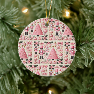 Pink Nutcracker Christmas Tree Ceramic Tree Decoration