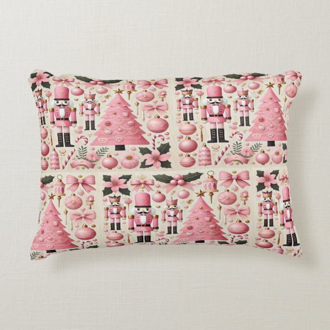 Pink Nutcracker Christmas Tree  Decorative Cushion (Front)