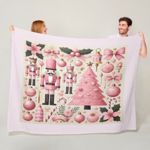 Pink Nutcracker Christmas Tree Fleece Blanket