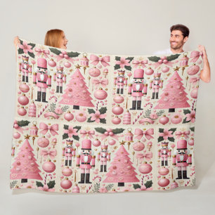 Pink Nutcracker Christmas Tree Fleece Blanket
