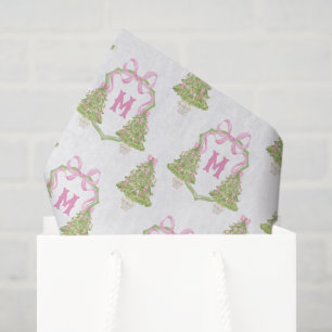 Pink Nutcracker Christmas Tree Monogram Crest Tissue Paper