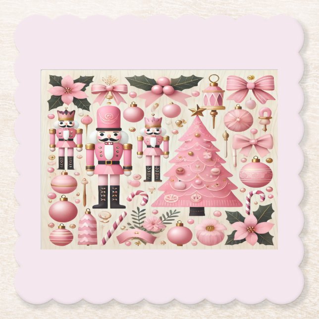 Pink Nutcracker Christmas Tree  Paper Coaster (Front)