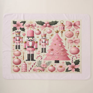 Pink Nutcracker Christmas Tree Sherpa Blanket