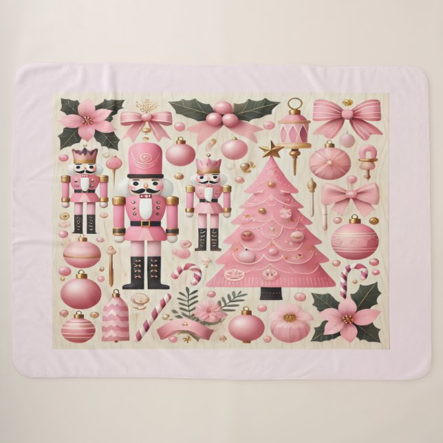 Pink Nutcracker Christmas Tree  Sherpa Blanket (Front (Horizontal))