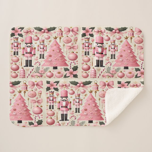 Pink Nutcracker Christmas Tree  Sherpa Blanket (Front (Horizontal))