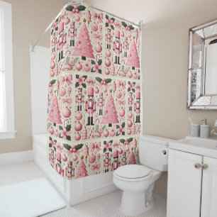 Pink Nutcracker Christmas Tree Shower Curtain