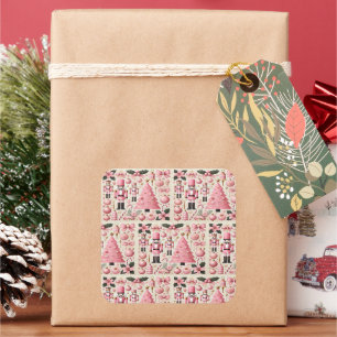Pink Nutcracker Christmas Tree Square Sticker