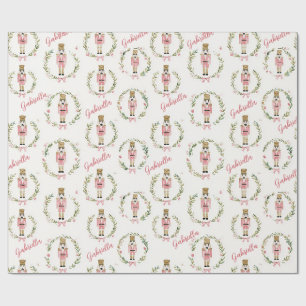 Pink Nutcracker Christmas Wreath Personalised Wrapping Paper