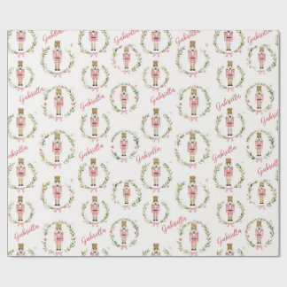 Pink Nutcracker Christmas Wreath Personalized Wrapping Paper