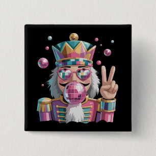 Pink Nutcracker Disco Ball Sunglasses Peace Sign 15 Cm Square Badge