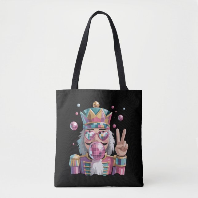 Pink Nutcracker Disco Ball Sunglasses Peace Sign Tote Bag (Front)