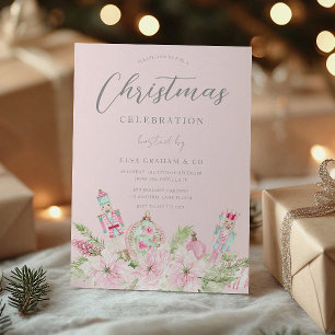 Pink Nutcracker Floral Christmas Party Invitation