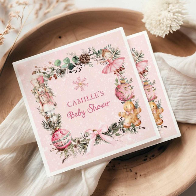 Pink Nutcracker Girl Baby Shower Paper Napkin (Pink Christmas Nutcracker Baby shower paper napkins)