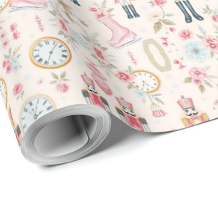 Pink Nutcracker Ice Skates Clock Wrapping Paper