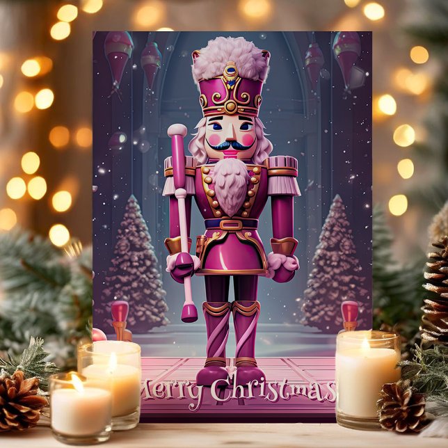 Pink Nutcracker Merry Christmas Greeting Card  (Creator Uploaded)