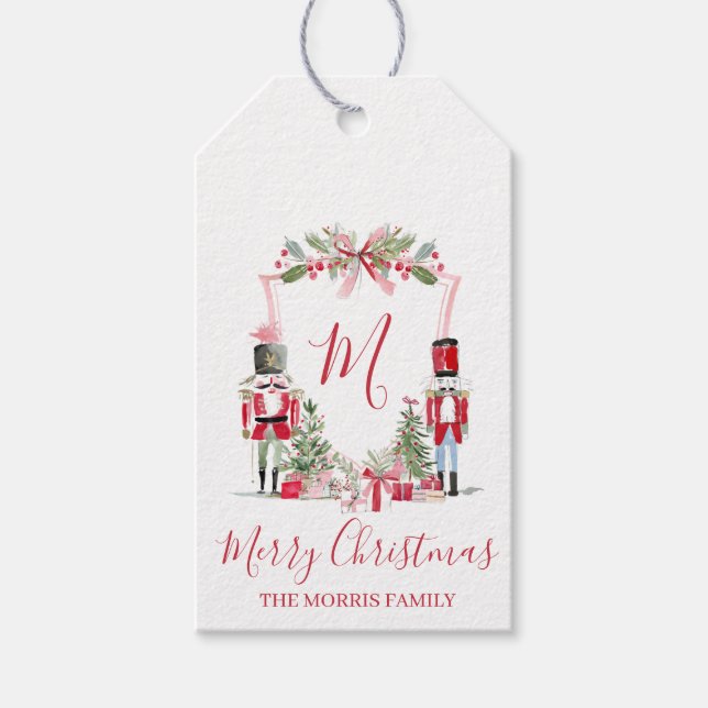 Pink Nutcracker Monogram Crest Gift Tag (Front)