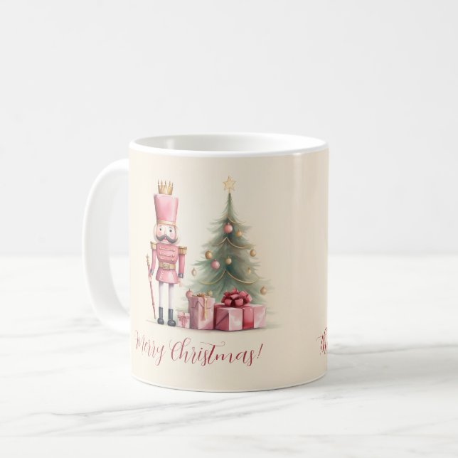 Pink Nutcracker Script Christmas Mug (Front Left)