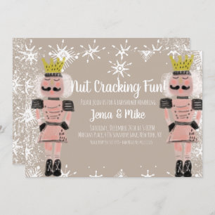 Pink Nutcracker Snowy Script Baby Shower Invitation