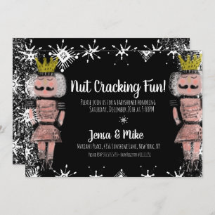 Pink Nutcracker Snowy Script Baby Shower Invitation