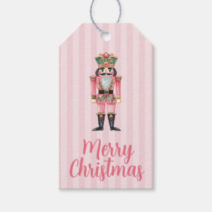 Pink Nutcracker Striped Festive Christmas Gift Tags