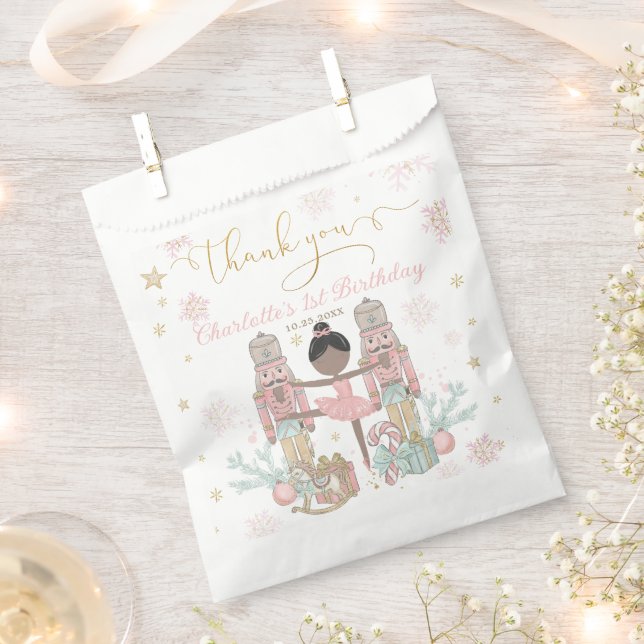 Pink Nutcracker Winter Onederland 1st Birthday Favour Bags (Clipped)