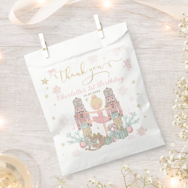 Pink Nutcracker Winter Onederland 1st Birthday Favour Bags (Clipped)