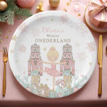 Pink Nutcracker Winter Onederland 1st Birthday Paper Plate<br><div class="desc">Personalise these sweet pink winter onederland first birthday party paper plates easily and quickly, simply press the Edit Using Design Tool button to further re-arrange and format the style and placement of the text.  All text is editable. Featuring whimsical characters from the Nutcracker in sweet pastel colours. Perfect for your...</div>