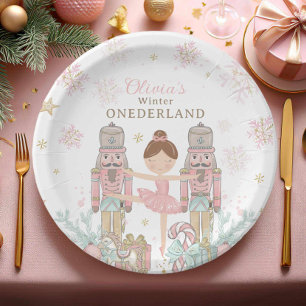 Pink Nutcracker Winter Onederland 1st Birthday Paper Plate