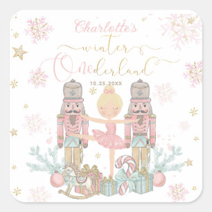Pink Nutcracker Winter Onederland 1st Birthday Square Sticker