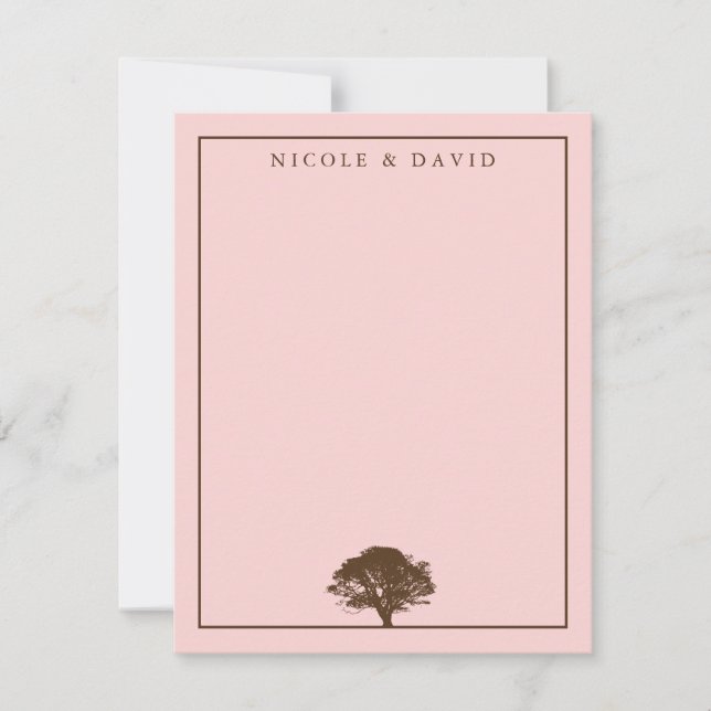 Pink oak tree personalised couple thank you note invitation (Front)