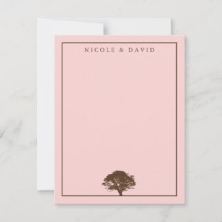 Pink oak tree personalised couple thank you note invitation