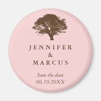 Pink oak tree wedding announcement save the date magnet