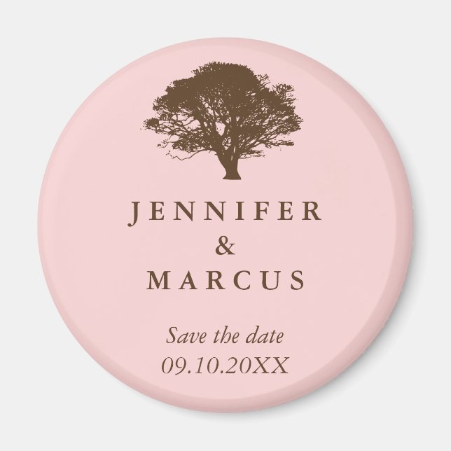 Pink oak tree wedding announcement save the date magnet (Front)