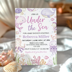 Pink Ocean Animals Under the Sea Baby Shower Invitation