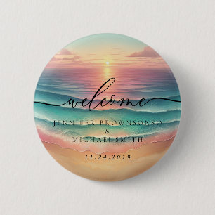 Pink Ocean Beach Signature Boho Welcome sunset 6 Cm Round Badge