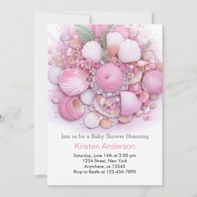 Pink Ocean Blissful Boho Girl Baby Shower Invitation (Front)