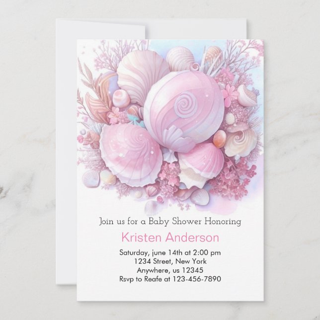 Pink Ocean Blissful by the Beach Baby Shower Invitation (Front)
