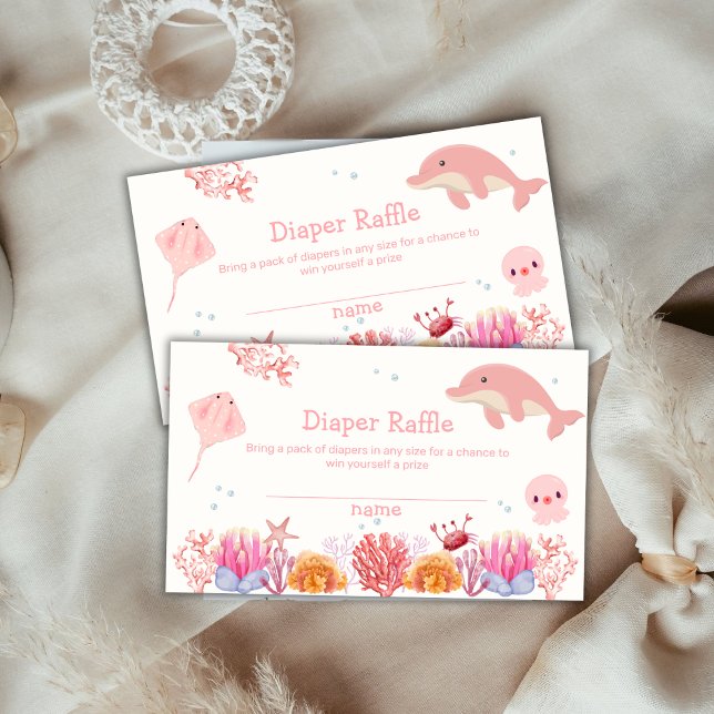 Pink Ocean Dolphin Girl Diaper Raffle Baby Shower  Enclosure Card (Pink Ocean Dolphin Girl Diaper Raffle Baby Shower Enclosure Card)