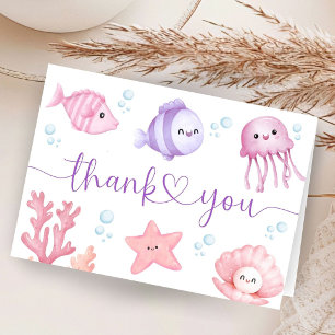 Pink Ocean Girl Baby Shower Folded Thank You Card