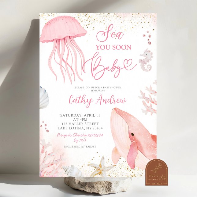 Pink Ocean Sea You Soon Girl Baby Shower Invitation (Creator Uploaded)