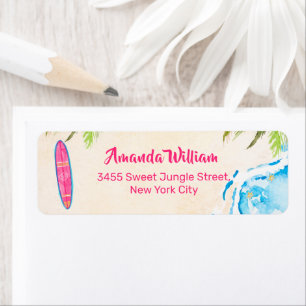 Pink Ocean Surf Beach Baby Shower Return Address