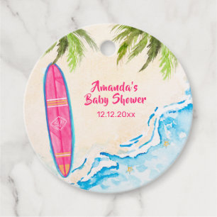 Pink Ocean Surf Plam Tree Beach Baby Shower Favour Tags