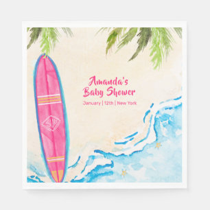 Pink Ocean Surf Plam Tree Beach Baby Shower Napkin