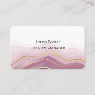 Pink Ocean Waves Minimal  Gold Curves Modern  Business Card