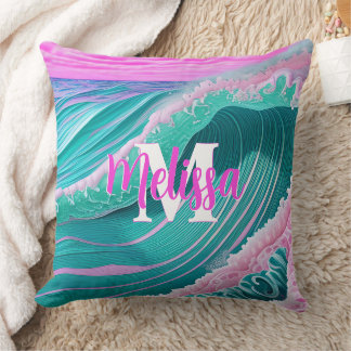 Pink ocean waves Monogram Cushion