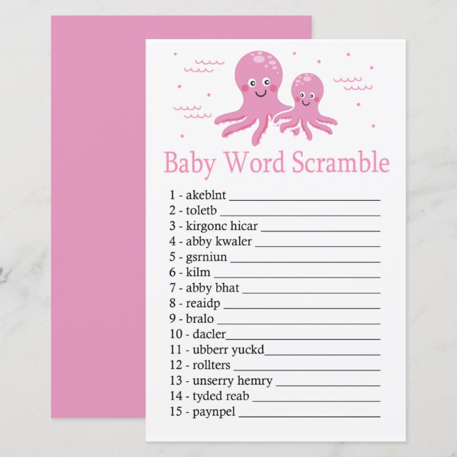 Pink Octopus Baby word scramble game (Front/Back)