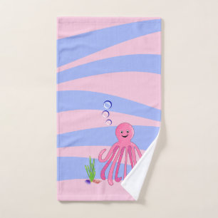 Pink Octopus Bathroom Towel Set